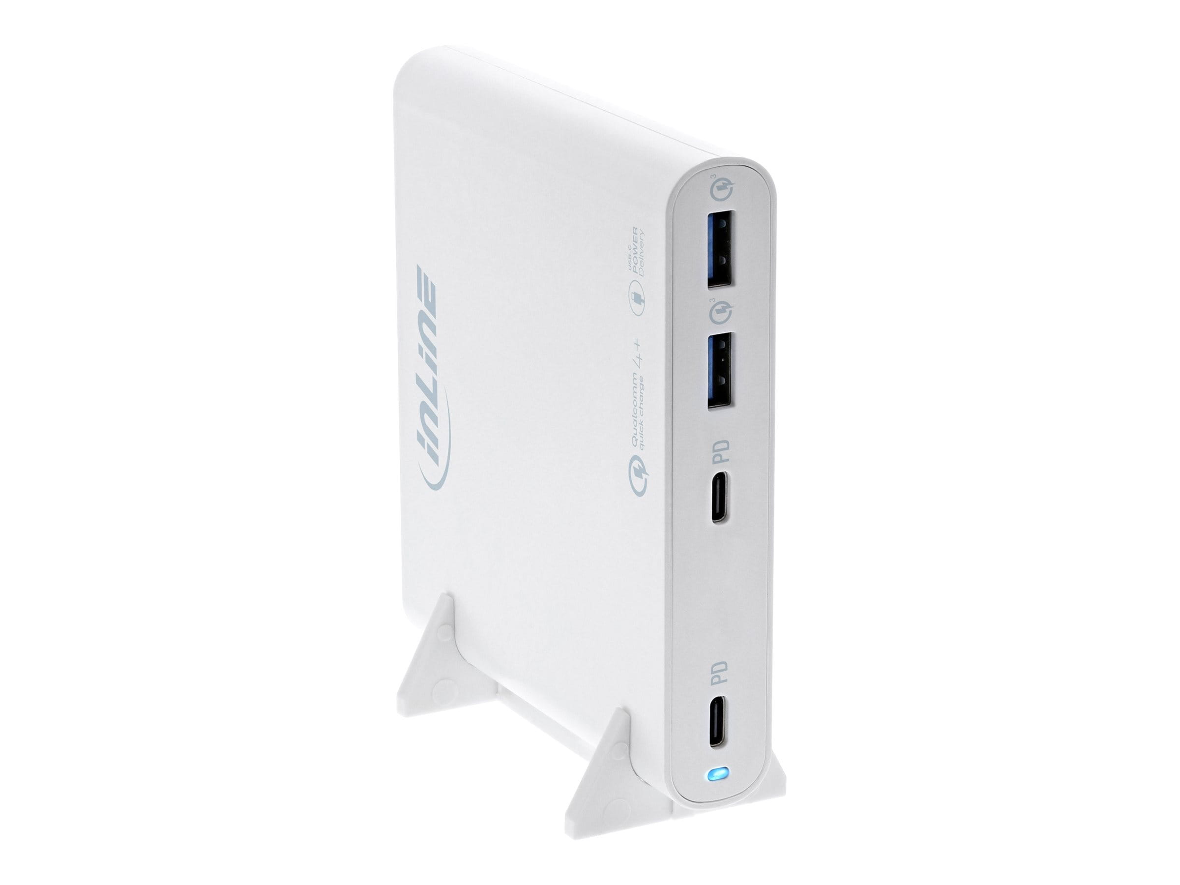 InLine USB Netzteil - GaN Ladegerät - 4-Port - 2x USB-C + 2x USB-A - 120W - weiß