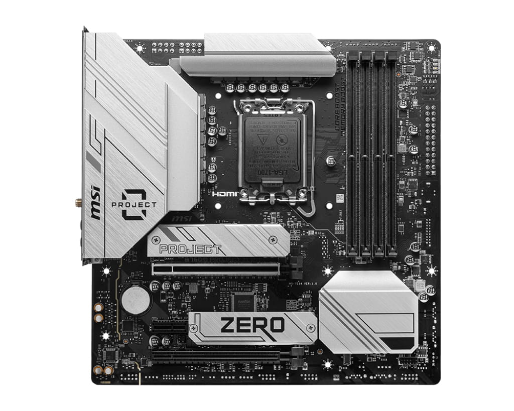 MSI B760M PROJECT ZERO - Motherboard - micro ATX - LGA1700 Sockel - B760 Chipsatz - USB 3.2 Gen 1, USB 3.2 Gen 2, USB-C 3.2 Gen2, USB-C 3.2 Gen 2x2 - 2.5 Gigabit LAN, Wi-Fi 6E, Bluetooth - Onboard-Grafik (CPU erforderlich)