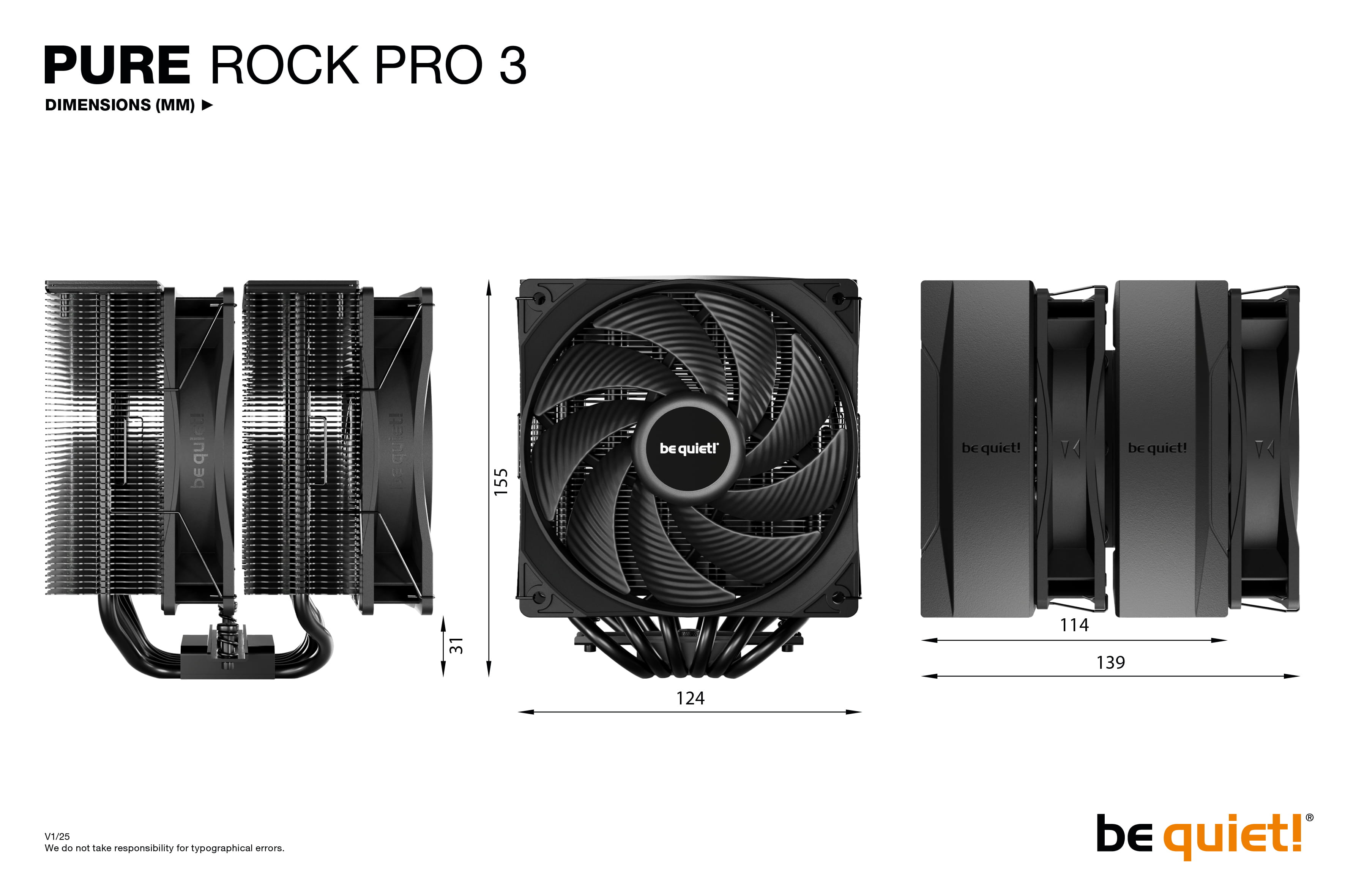 Be Quiet! Pure Rock Pro 3 - Prozessor-Luftkühler - (für: LGA1150, LGA1151, LGA1155, LGA1200, LGA1700, LGA1851, AM4, AM5)