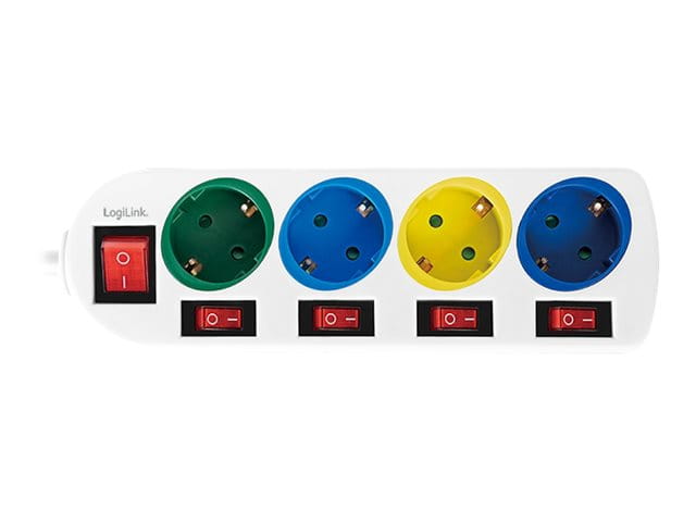 LogiLink Multicolor - Steckdosenleiste - Wechselstrom 250 V - 3680 Watt - Ausgangsanschlüsse: 4 (4 x CEE 7/3)
