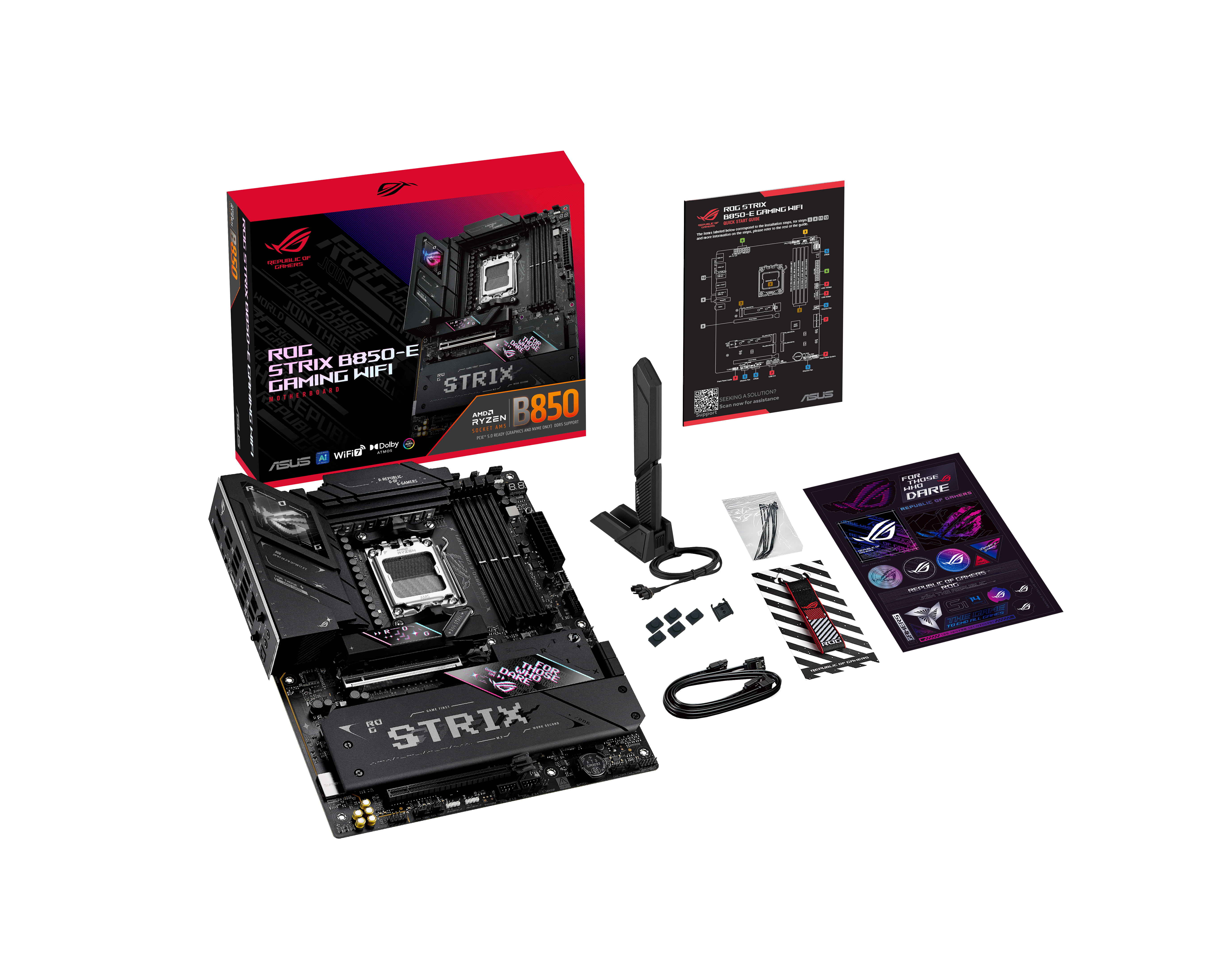 ASUS ROG STRIX B850-E GAMING WIFI - Motherboard - ATX - Socket AM5 - AMD B850 Chipsatz - USB-C 3.2 Gen 2x2, USB-C 3.2 Gen2, USB 3.2 Gen 2, USB 3.2 Gen 1 - 2.5 Gigabit LAN, Wi-Fi 7, Bluetooth - Onboard-Grafik (CPU erforderlich)
