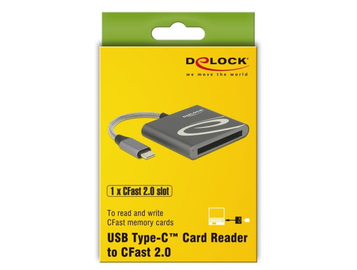 Delock USB Type-C Card Reader for CFast 2.0 memory cards - Kartenadapter (CFast Card Typ I, CFast Card Typ II)
