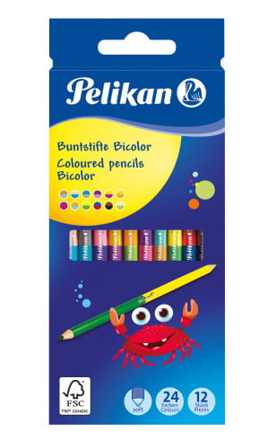 Pelikan Bicolor - Farbstift mit doppelter Spitze - weich - verschiedene Farben - 3 mm - dünn (Packung mit 12)