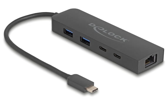 Delock Hub - 1 x USB-C 3.2 Gen 2 + 1 x 100/1000/2.5G + 1 x USB-C 3.2 Gen 2 (Stromversorgung)