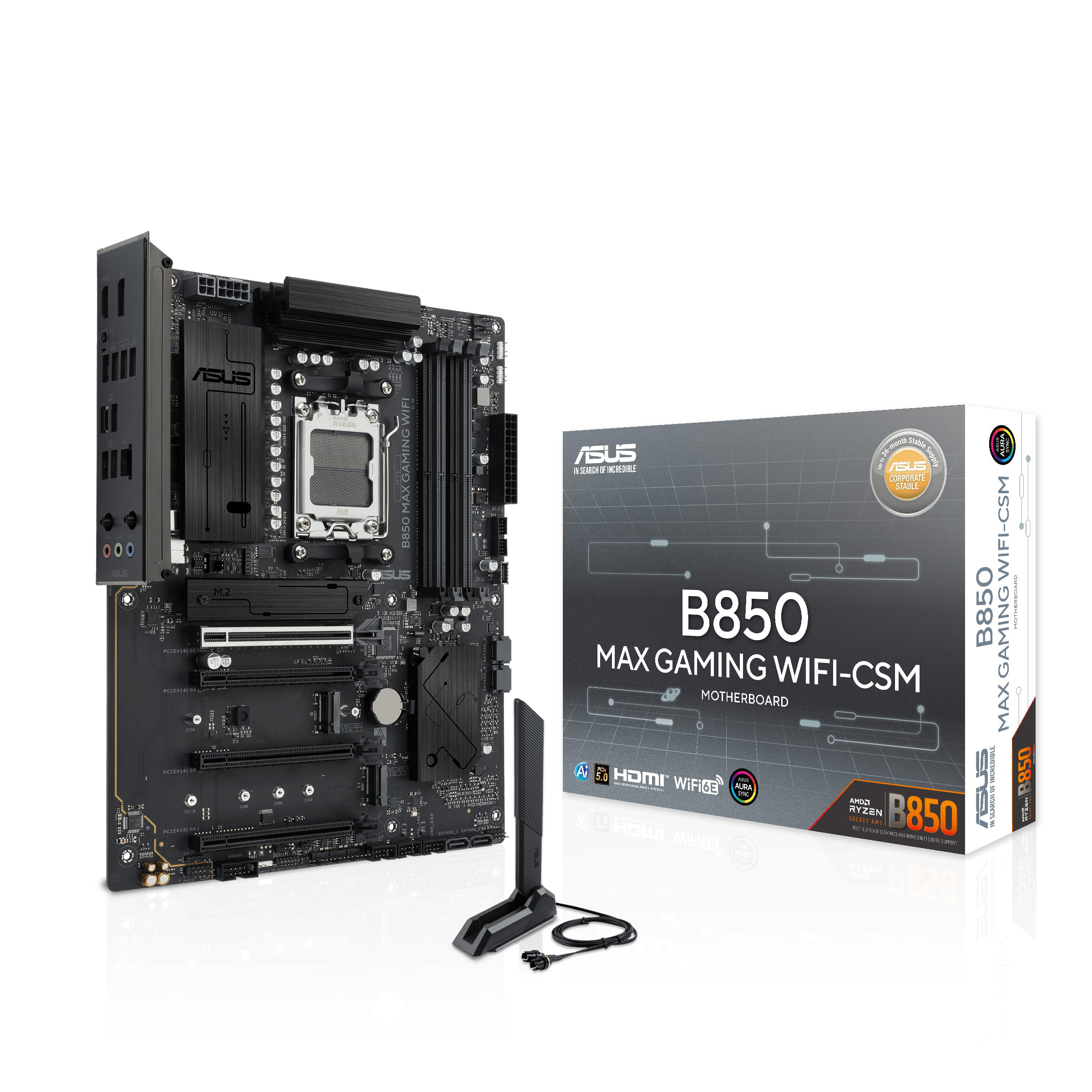 ASUS B850 MAX GAMING WIFI - Motherboard - ATX - Socket AM5 - AMD B850 Chipsatz - USB 3.2 Gen 2, USB-C 3.2 Gen2, USB 3.2 Gen 1, USB-C 3.2 Gen 1, USB4 - Wi-Fi 6E, Bluetooth, 2.5 Gigabit LAN - Onboard-Grafik (CPU erforderlich)