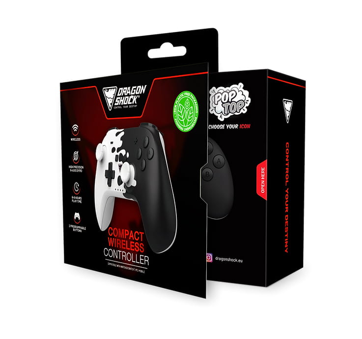 DragonShock PopTop Compact, Gamepad, Nintendo Switch, Schaltfläche Zurück, D-Pad, Home button, Reset-Taste, Kabellos, Bluetooth, USB Typ-C