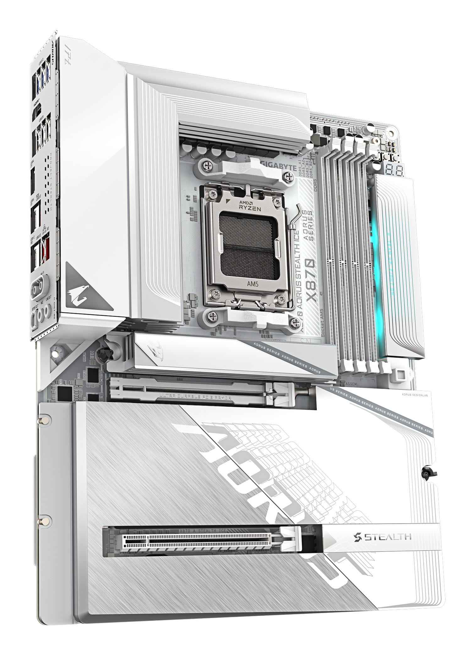 Gigabyte AORUS X870 STEALTH ICE - Motherboard - ATX - Socket AM5 - AMD X870 Chipsatz - USB-C 3.2 Gen 2x2, USB 3.2 Gen 2, USB 3.2 Gen 1 - Wi-Fi 7, Bluetooth, 5 Gigabit Ethernet - Onboard-Grafik (CPU erforderlich)