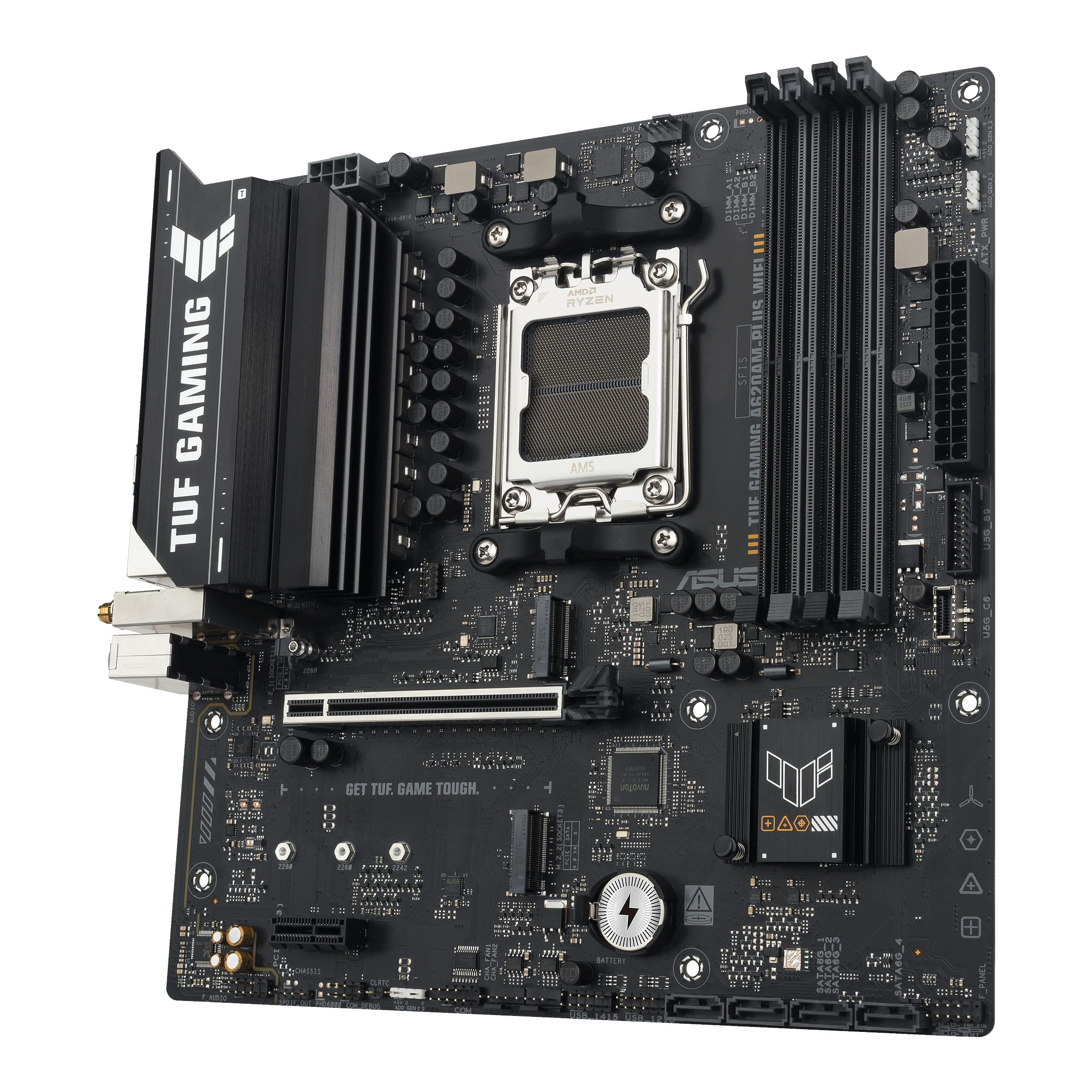 ASUS TUF GAMING A620AM-PLUS WIFI - Motherboard - micro ATX - Socket AM5 - AMD A620A Chipsatz - USB 3.2 Gen 1, USB-C 3.2 Gen 1, USB 3.2 Gen 2 - 2.5 Gigabit LAN, Wi-Fi 6, Bluetooth - Onboard-Grafik (CPU erforderlich)