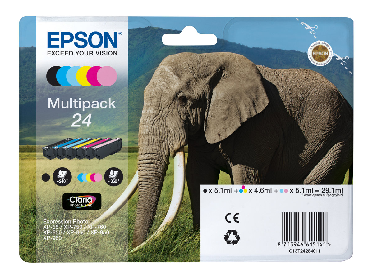 Epson 24 Multipack - 6er-Pack - 29.1 ml - Schwarz, Gelb, Cyan, Magenta, hellmagentafarben, hell Cyan - original - Blisterverpackung - Tintenpatrone (Alternative zu: Epson 24XL)