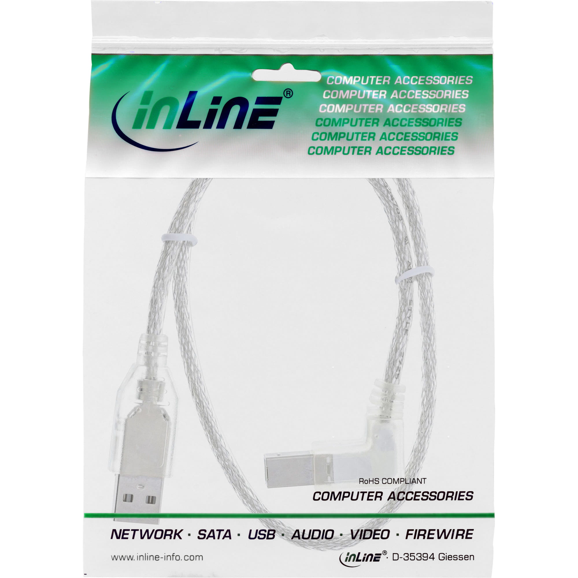InLine USB 2.0 Kabel - A an B rechts abgewinkelt - transparent - 2m