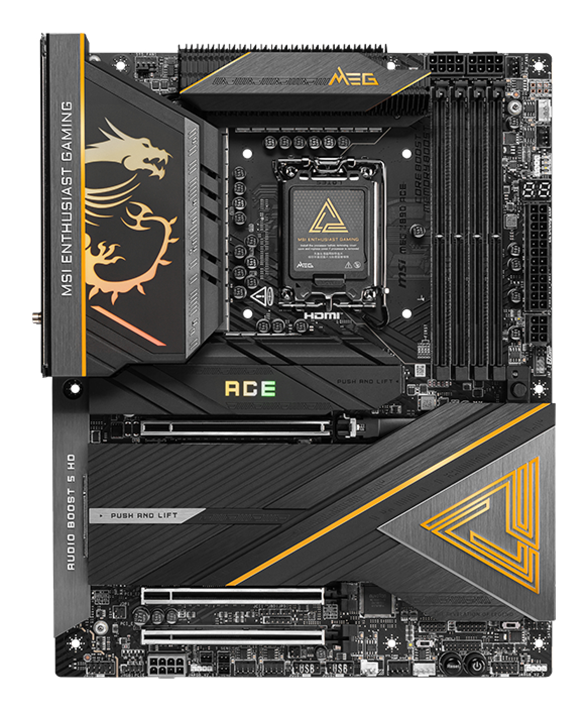 MSI MEG Z890 ACE - Motherboard - ATX - LGA1851 Sockel - Z890 Chipsatz - USB-C 3.2 Gen 2x2, USB 3.2 Gen 1, USB 3.2 Gen 2, USB4, USB-C 3.2 Gen2 - 10 Gigabit LAN, Wi-Fi 7, Bluetooth - Onboard-Grafik (CPU erforderlich)