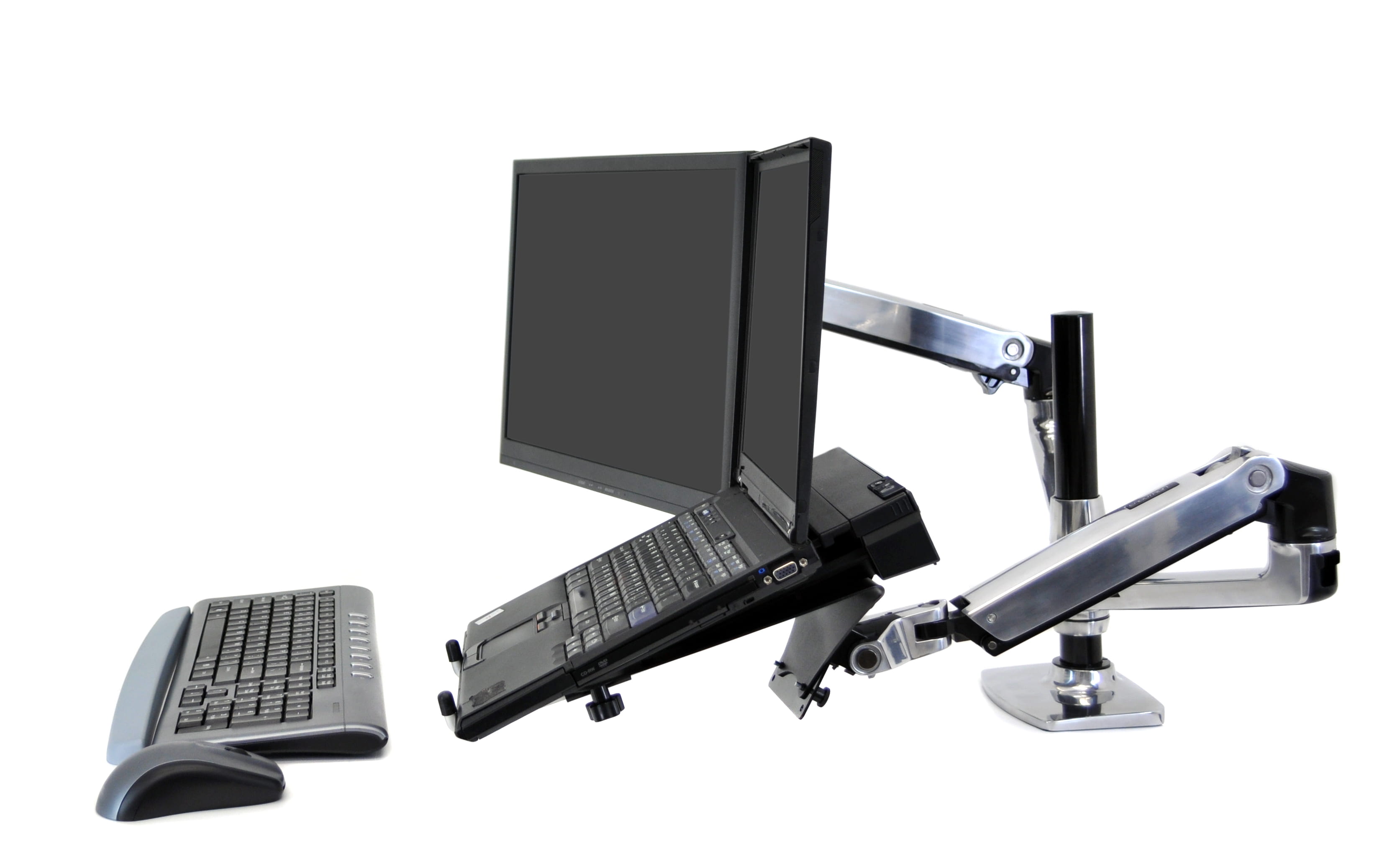 Ergotron LX - Befestigungskit (Spannbefestigung für Tisch, Tischplattenbohrung, Stange, 2 Gelenkarme, 2 Erweiterungsklammern, Notebook-Ablage) - für 2 LCD-Displays oder LCD-Display und Notebook - Polished Aluminum - Bildschirmgröße: bis zu 61 cm (bis