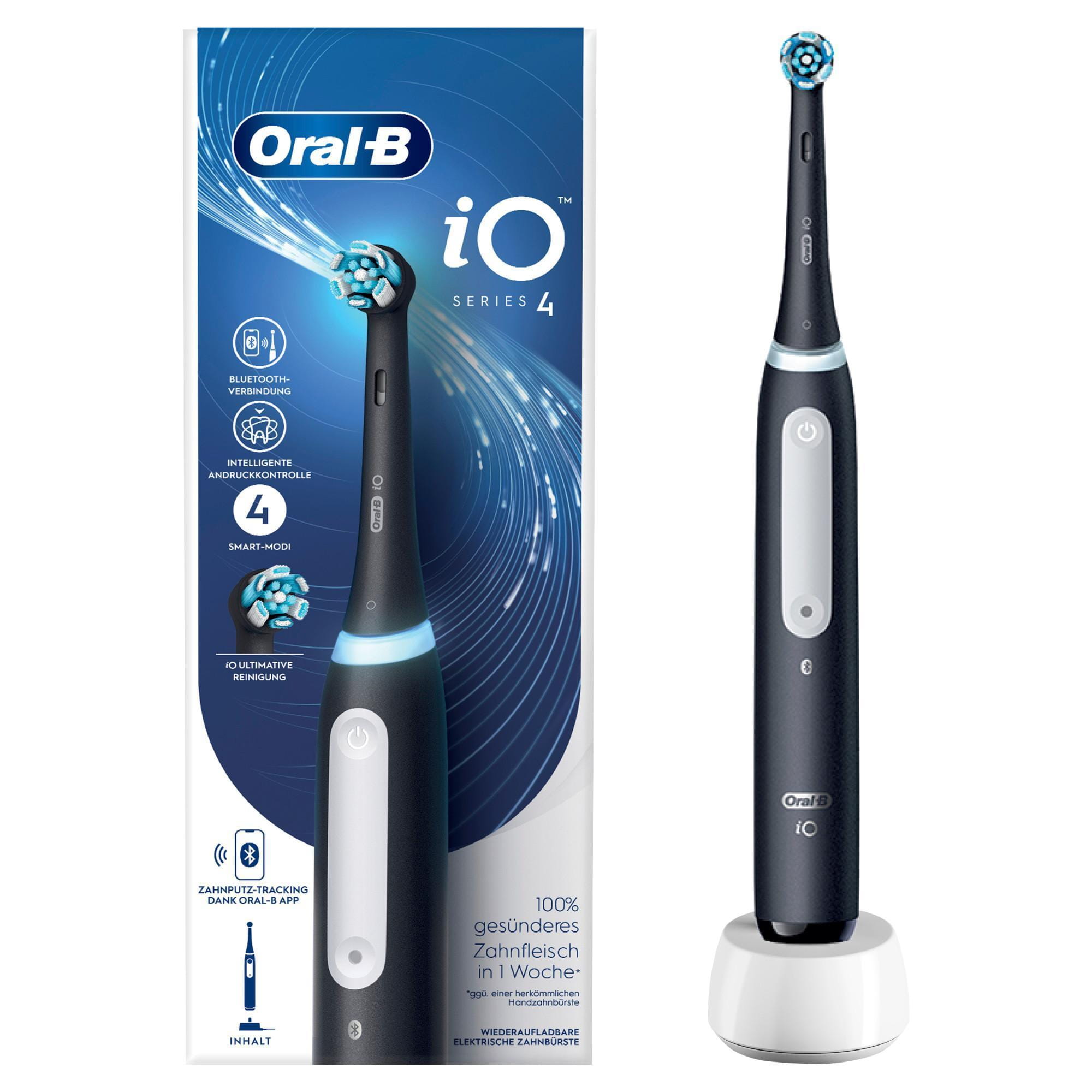 Oral-B iO Series 4 , Erwachsener, Tägliche Pflege, Sensibel, Super sensitive, Whitening, Schwarz, 4 x 30 sec, Schwarz, Rund