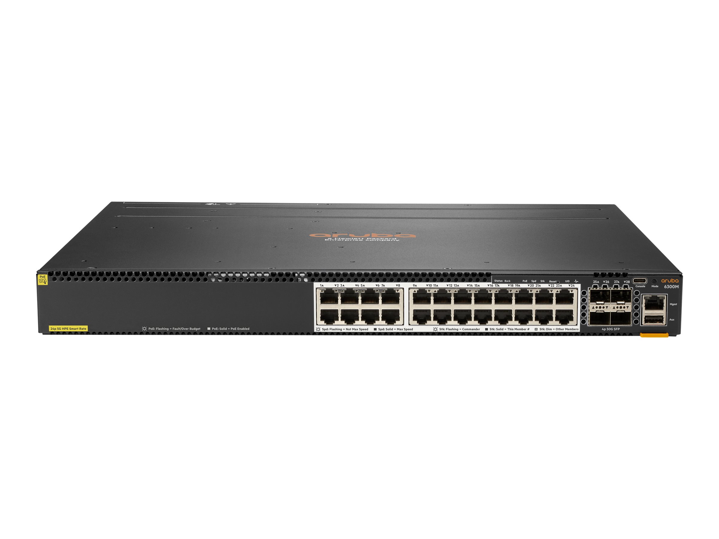 HPE Aruba Networking 6300M - Switch - L3 - managed - 24 x 1/2.5/5/10GBase-T + 4 x 1 Gigabit / 10 Gigabit / 25 Gigabit / 50 Gigabit SFP56 (Uplink / Stacking)