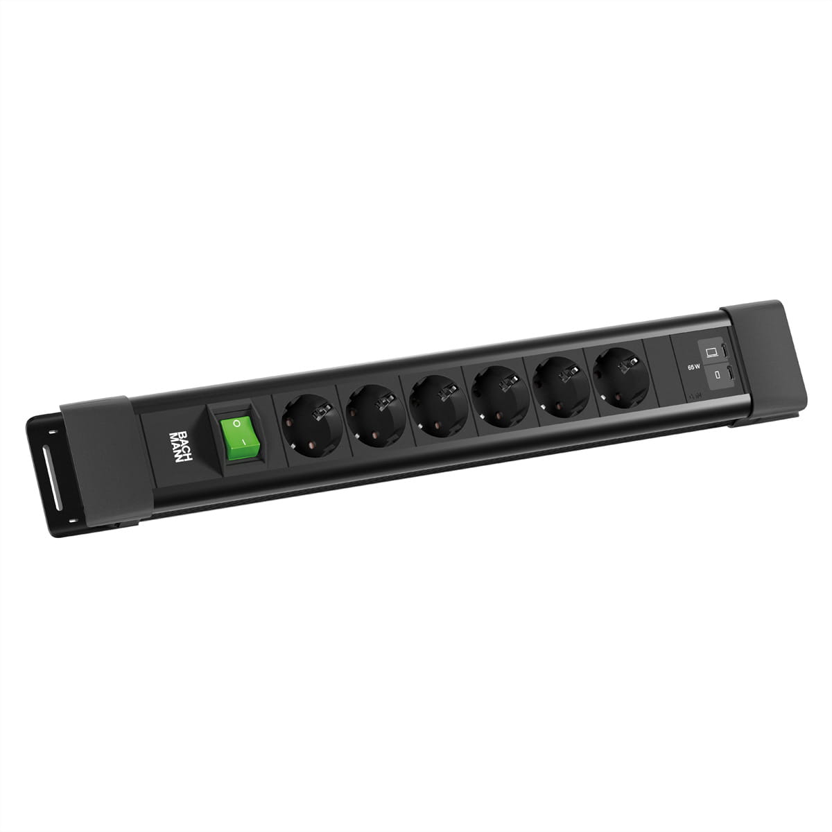 Bachmann CONNECTUS 6xCEE7/3 1xSchalter 1xUSB C/C 65W CEE7/7 schwarz