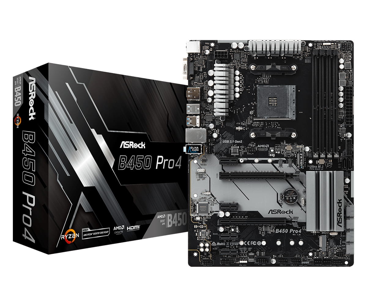 ASRock B450 Pro4, AMD, Sockel AM4, AMD Athlon, AMD Ryzen 2000 Series, AMD Ryzen 3000 Series, Sockel AM4, DDR4-SDRAM, 128 GB