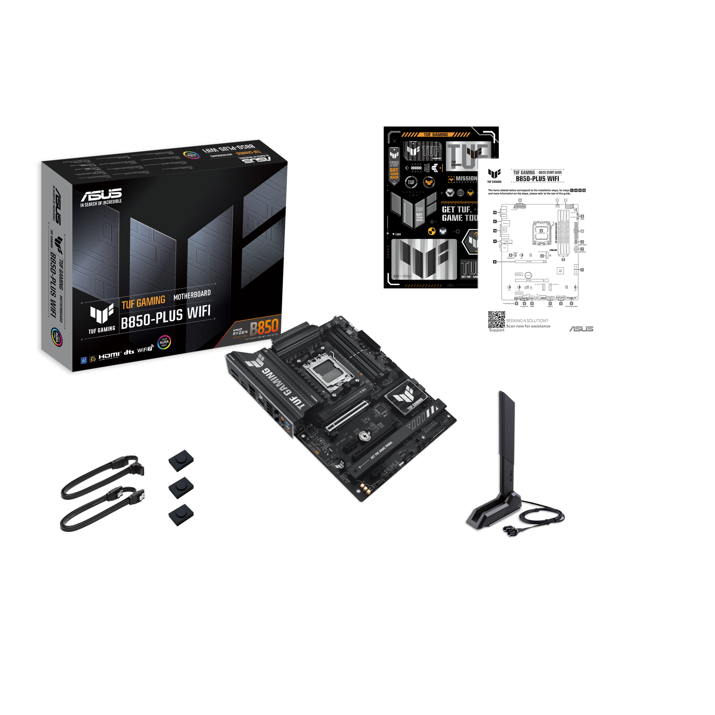 ASUS TUF GAMING B850-PLUS WIFI - Motherboard - ATX - Socket AM5 - AMD B850 Chipsatz - USB-C 3.2 Gen 2x2, USB-C 3.2 Gen2, USB 3.2 Gen 2, USB 3.2 Gen 1 - 2.5 Gigabit LAN, Wi-Fi 7, Bluetooth - Onboard-Grafik (CPU erforderlich)