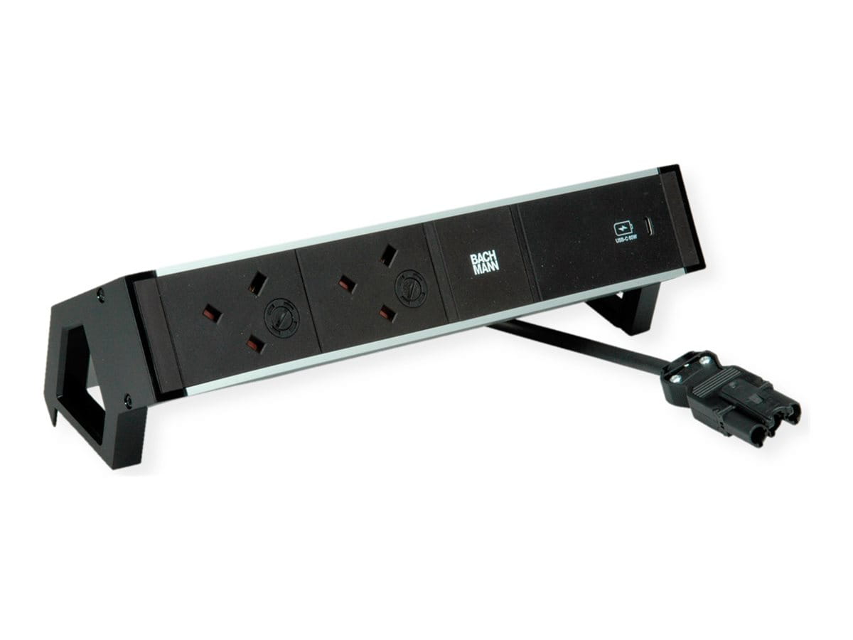 Bachmann DESK 2 ALU - Steckdosenleiste - Wechselstrom 250 V - Eingabe, Eingang GST18i3 - Ausgangsanschlüsse: 2 (2 x BS 1363, USB-C (PD))