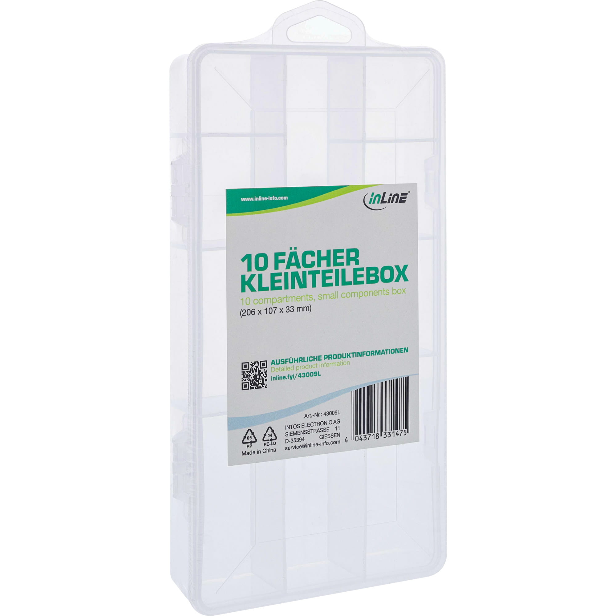 InLine Kleinteilebox - 10 Fächer - Abmessungen: 206x107x33mm - transparent