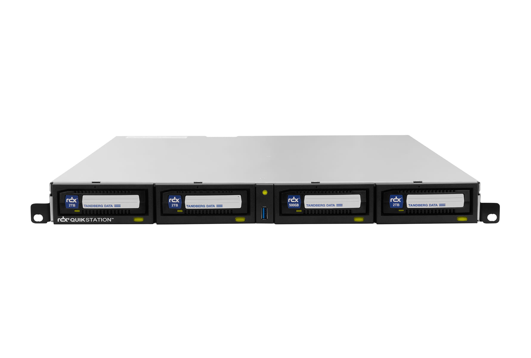 Overland-Tandberg O-T RDX QuikStation 4 RM, 4-Bay, 4x 1Gb Ethernet, Wechselplatten Array, 1U rackmount, Speicher-Array, RDX-Kartusche, RDX, Schwarz, FCC Class B, CE, TÜV-GS, cTÜVus, RCM, VCCI, KCC Class A, CAN ICES-3 (B)/NMB-3(B), 20 TB