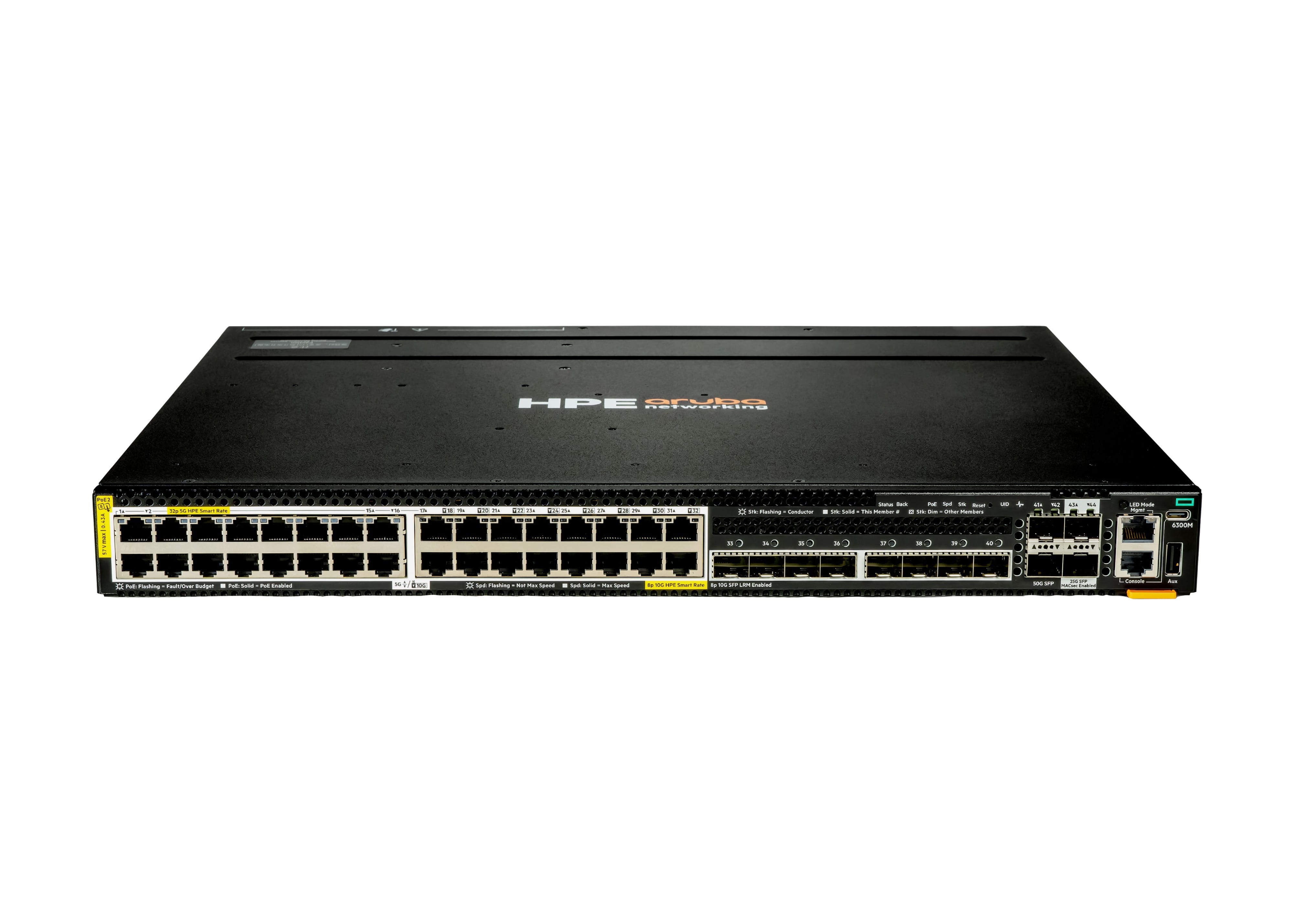 HPE Aruba Networking CX 6300M 32p Smart Rate 5G CL8 8p SFP+ 10G LRM 2p SFP56 50G 2p SFP28 25G MACsec Switch - Switch - L3 - managed - 32 x 1/2.5/5GBase-T (PoE++)