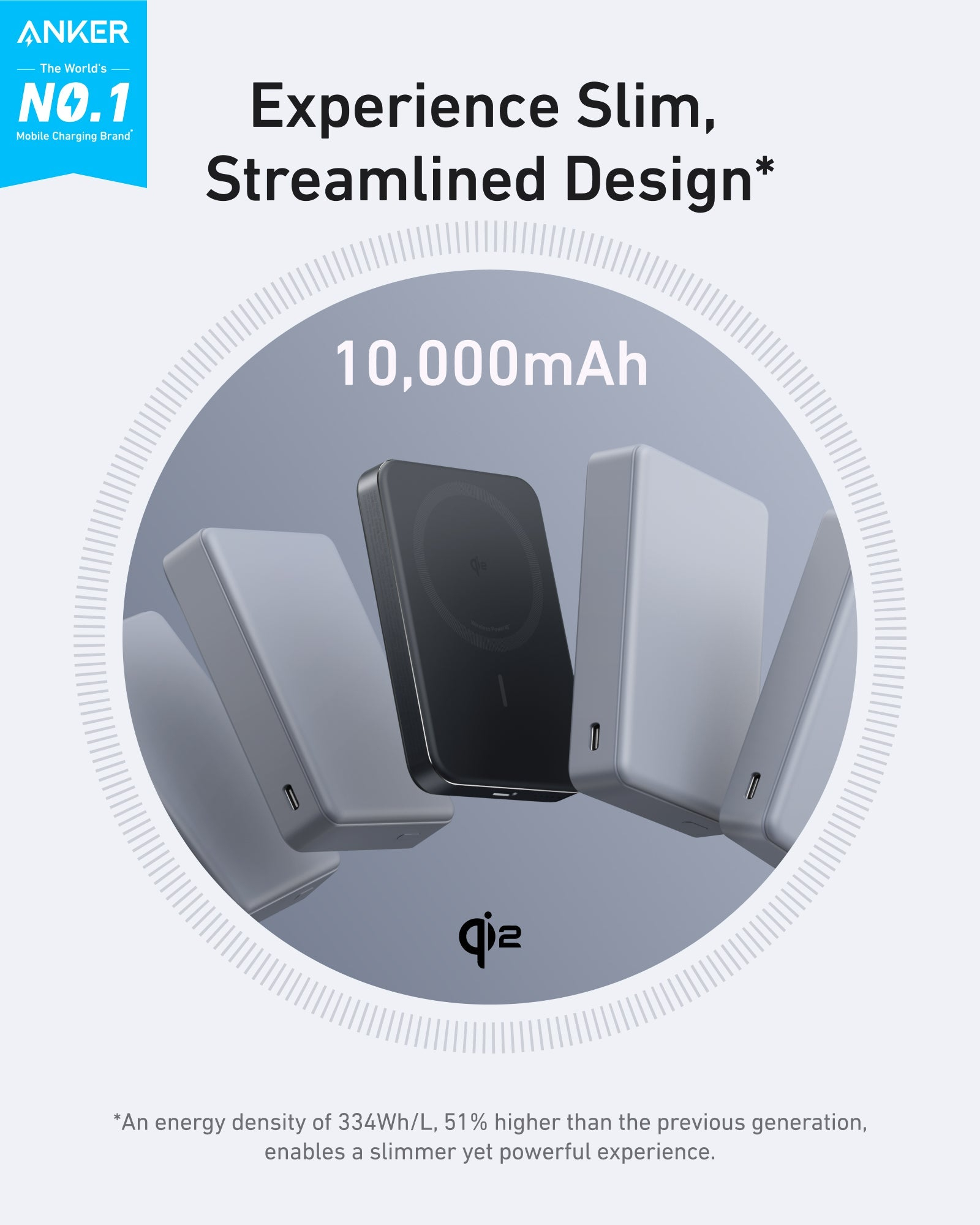 Anker Innovations Anker MagGo - Induktive Power Bank - dünn - 10000 mAh - 30 Watt - PD (USB-C)
