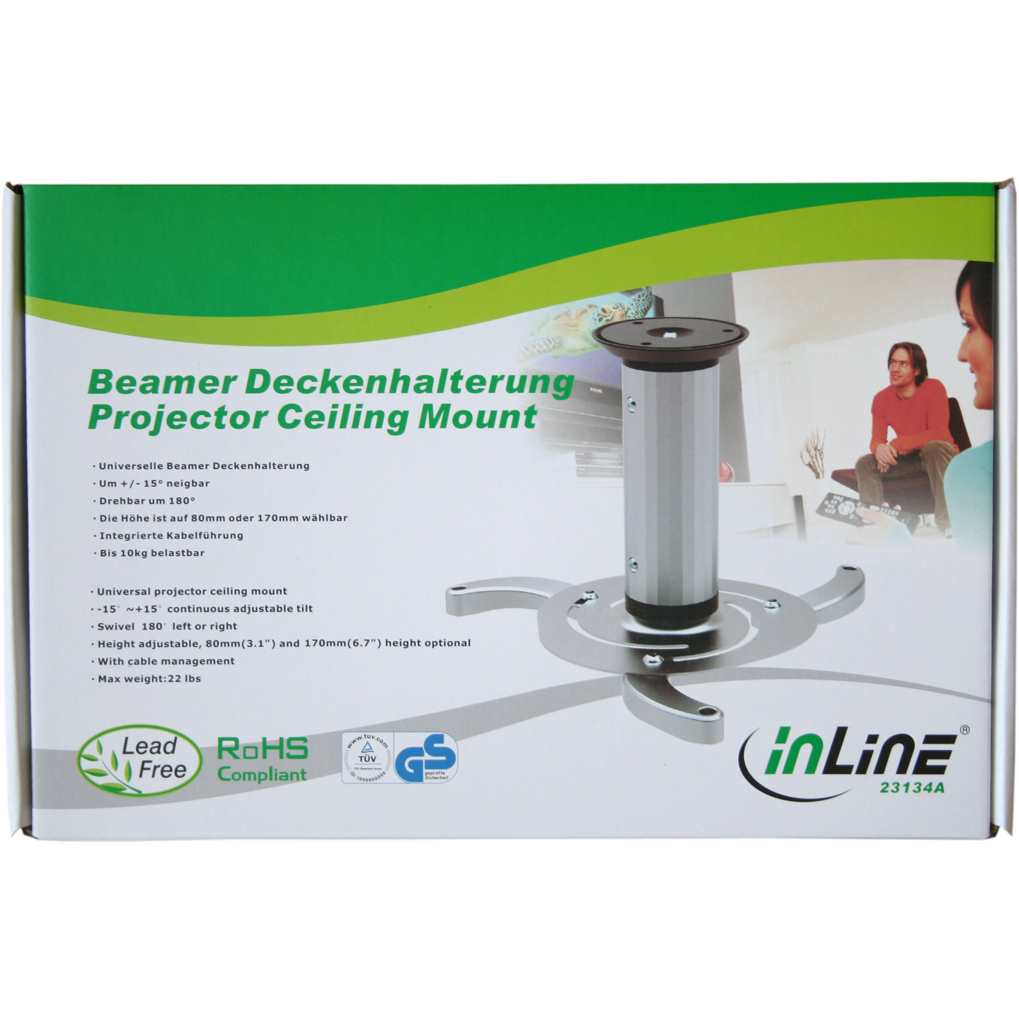 InLine Deckenhalterung für Beamer - Höhe 130/200mm - max. 10kg