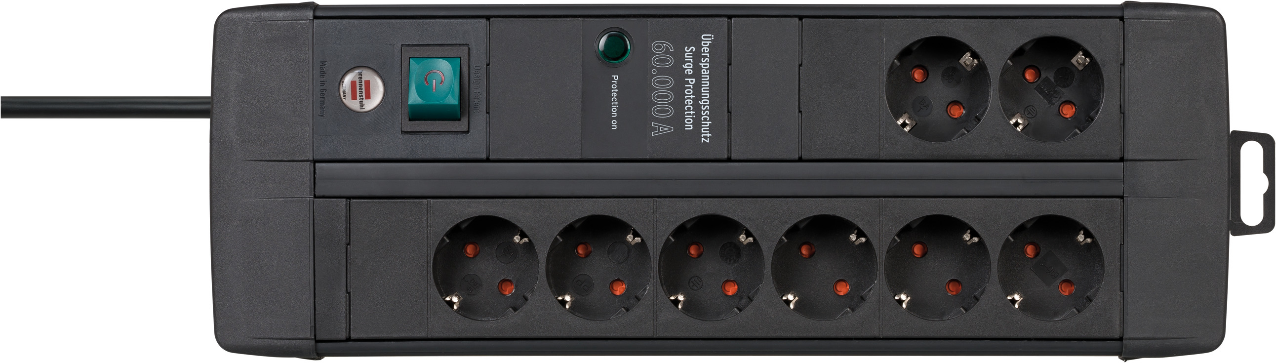 Brennenstuhl 1256000678, 3 m, Drinnen, Abgewinkelt, IP20, Schwarz, 8 AC-Ausgänge
