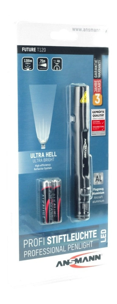 Ansmann Future T120, Stift-Blinklicht, Schwarz, Aluminium, Tasten, IP54, LED