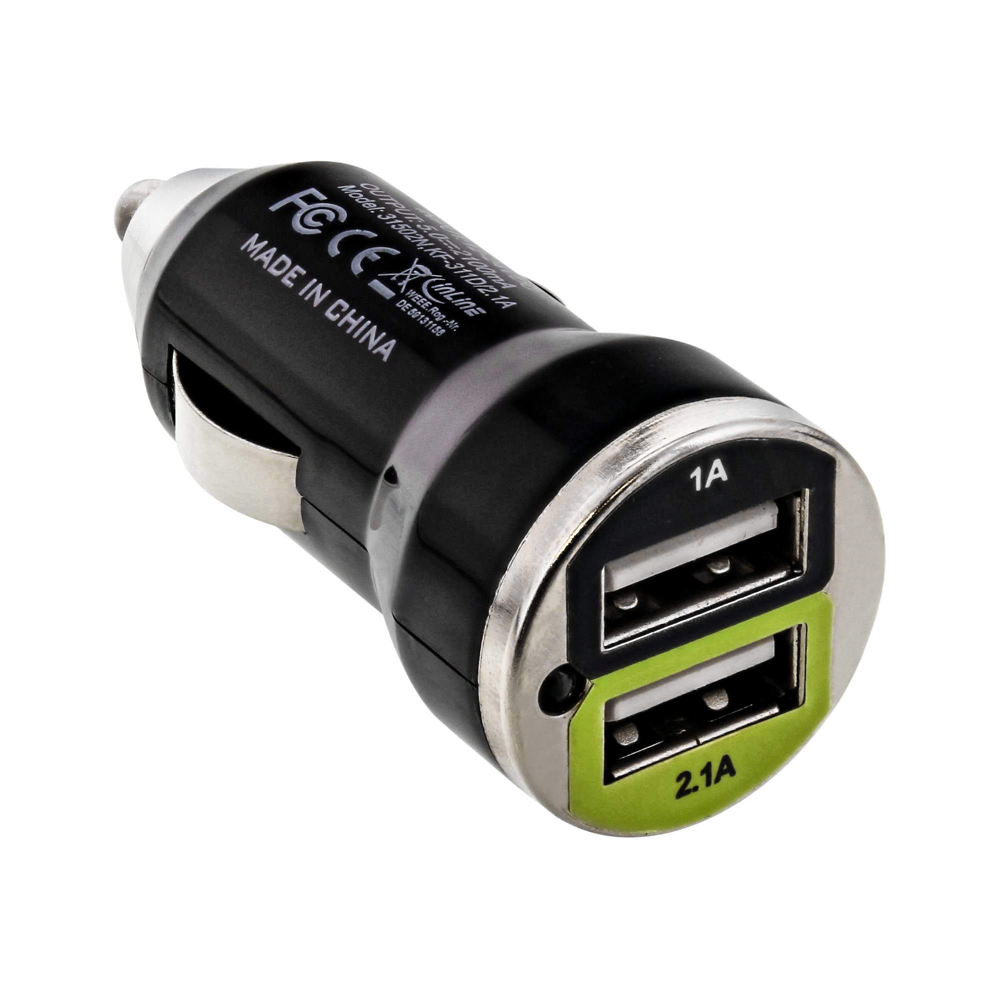 InLine USB DUAL+ KFZ-Ladeset - Stromadapter 1m Kabel - 12/24VDC zu 5V DC/2.1A