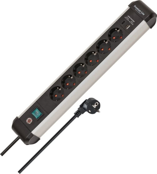 Brennenstuhl 1391030611, 3 m, Drinnen, IP20, Schwarz, Silber, 6 AC-Ausgänge, 230 V