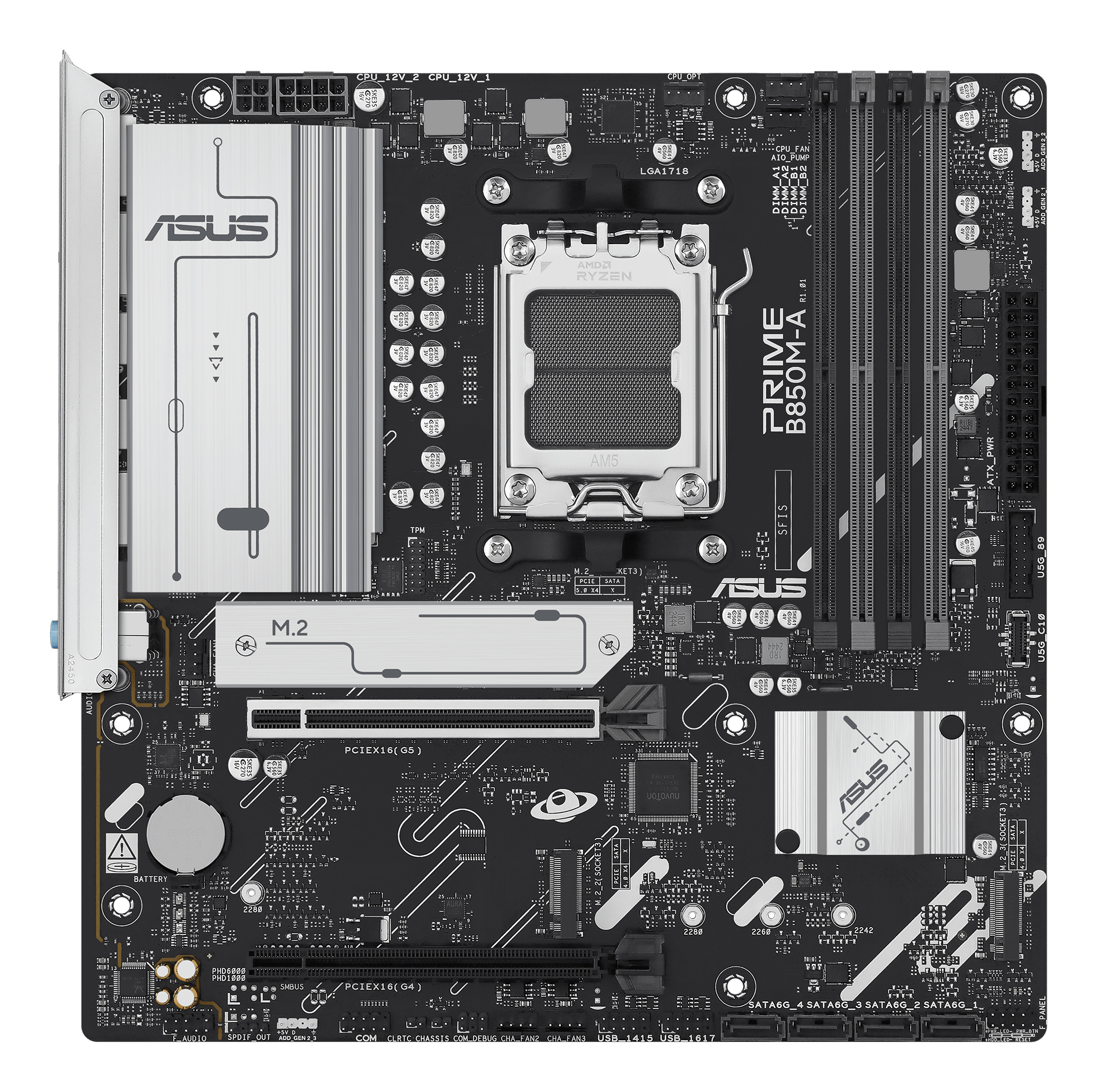 ASUS PRIME B850M-A-CSM - Motherboard - micro ATX - Socket AM5 - AMD B850 Chipsatz - USB 3.2 Gen 2, USB 3.2 Gen 1, USB-C 3.2 Gen 1 - 2.5 Gigabit LAN - Onboard-Grafik (CPU erforderlich)