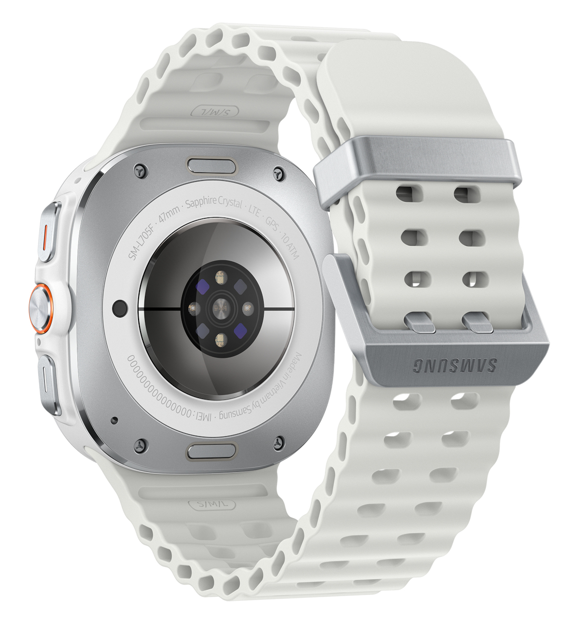 Samsung Galaxy Watch Ultra - 47 mm - Titanweiß - intelligente Uhr mit Marineband - Gummi - weiß - Bandgröße: S/M/L - Anzeige 3.73 cm (1.5")