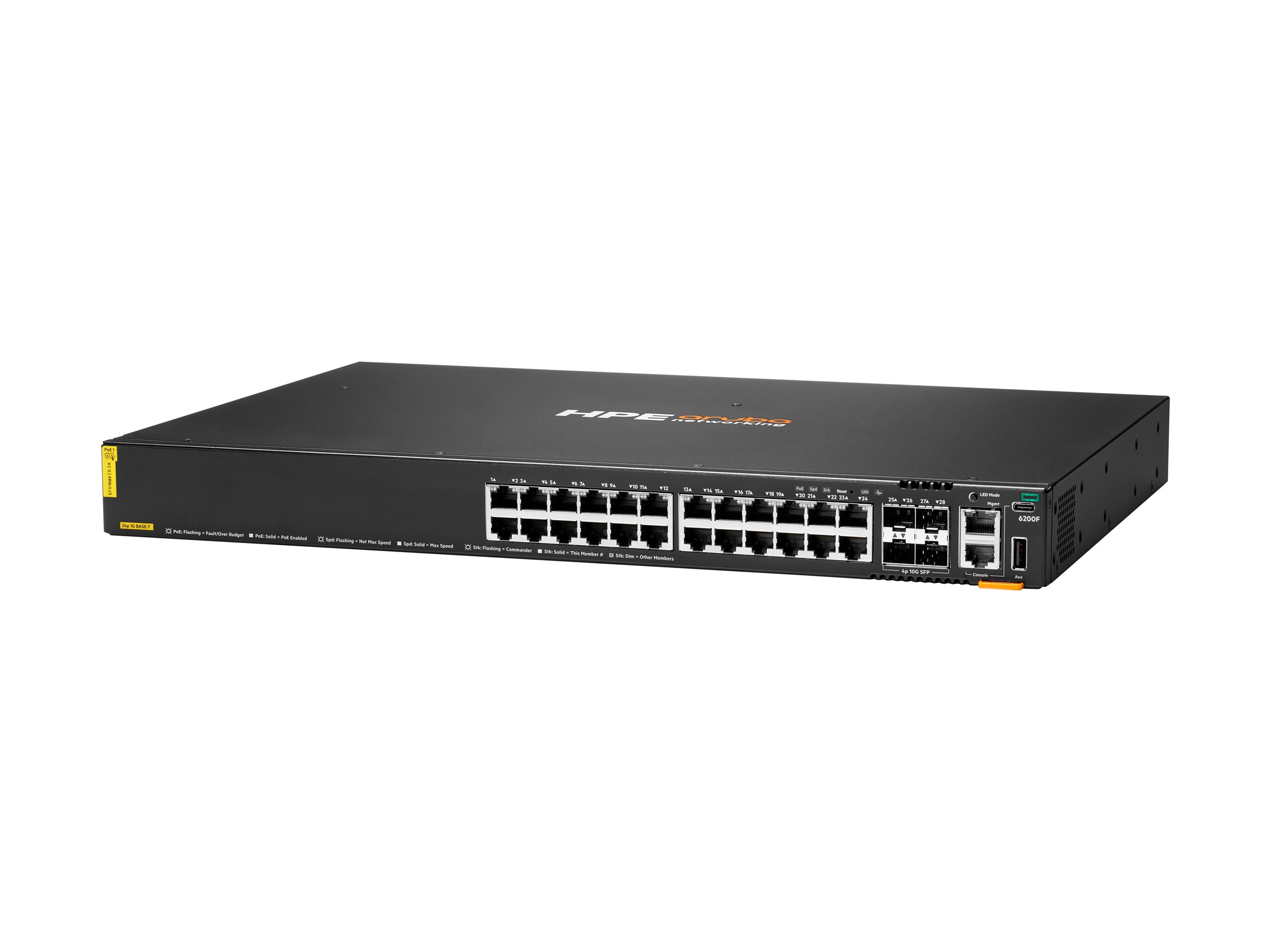 HPE Aruba Networking 6200F 24G Class4 PoE 4SFP+ 370W Switch - Switch - max. Stapelentfernung 10 km - L3 - managed - 24 x 10/100/1000 (PoE+)