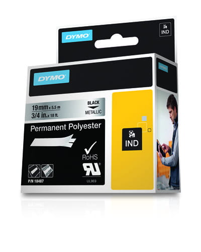 Dymo Polyester - permanenter Klebstoff - Schwarz auf Silber - Roll (1.9 cm x 5.5 m)
