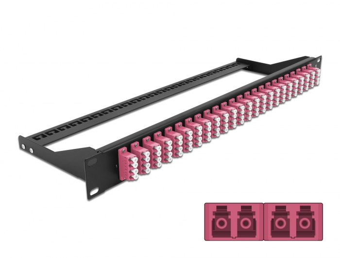 Delock Patch Panel - Rack montierbar - LC Quad MM x 24 - Schwarz, violett - 1U - 48.3 cm (19")