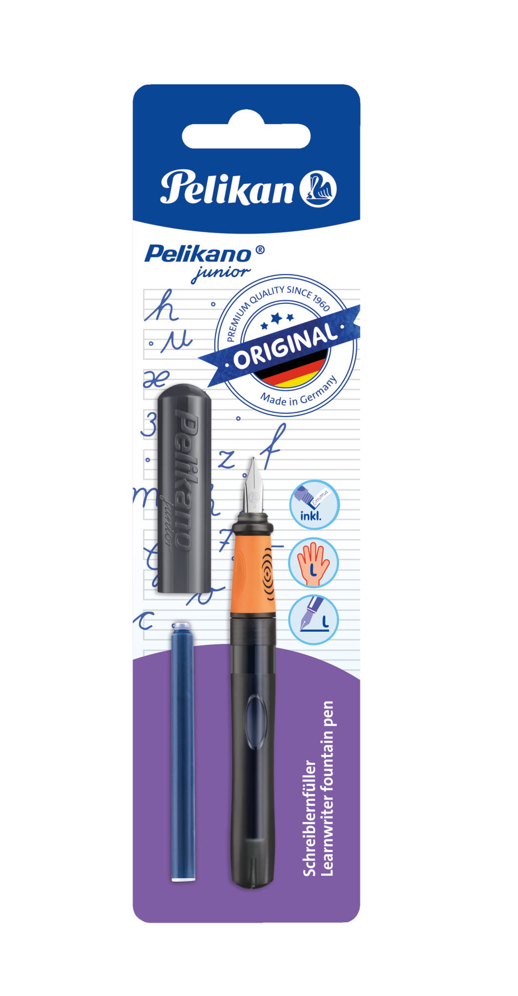 Pelikan 824927, Mehrfarbig, Kartuschenfüllsystem, Blau, Recycelbarer Kunststoff, Edelstahl, Linkshändig