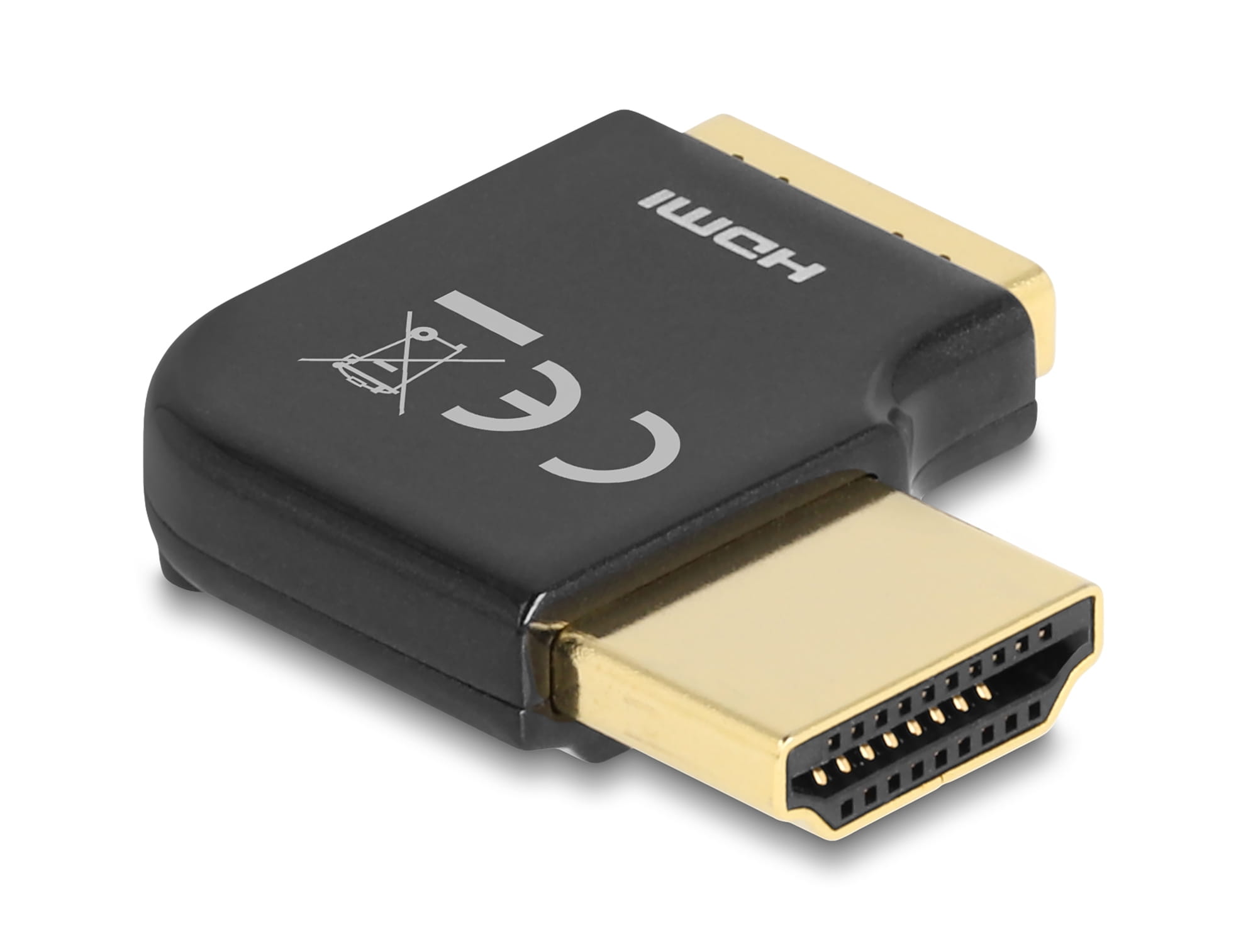 Delock HDMI-Adapter mit Ethernet - HDMI männlich nach rechts abgewinkelt zu HDMI weiblich - Schwarz - 8K60Hz (7680 x 4320)