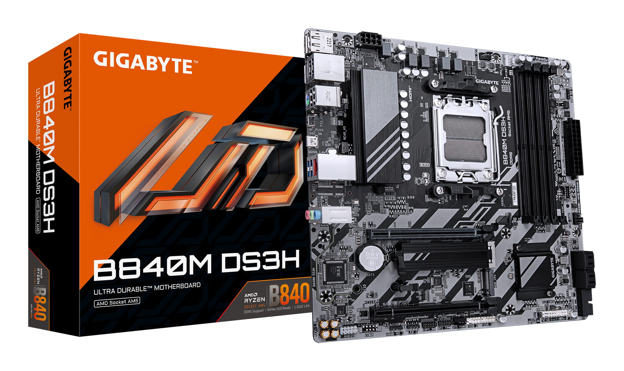 Gigabyte B840M DS3H - Motherboard - micro ATX - Socket AM5 - AMD B840 Chipsatz - USB-C 3.2 Gen 1, USB 3.2 Gen 1 - 2.5 Gigabit LAN - Onboard-Grafik (CPU erforderlich)