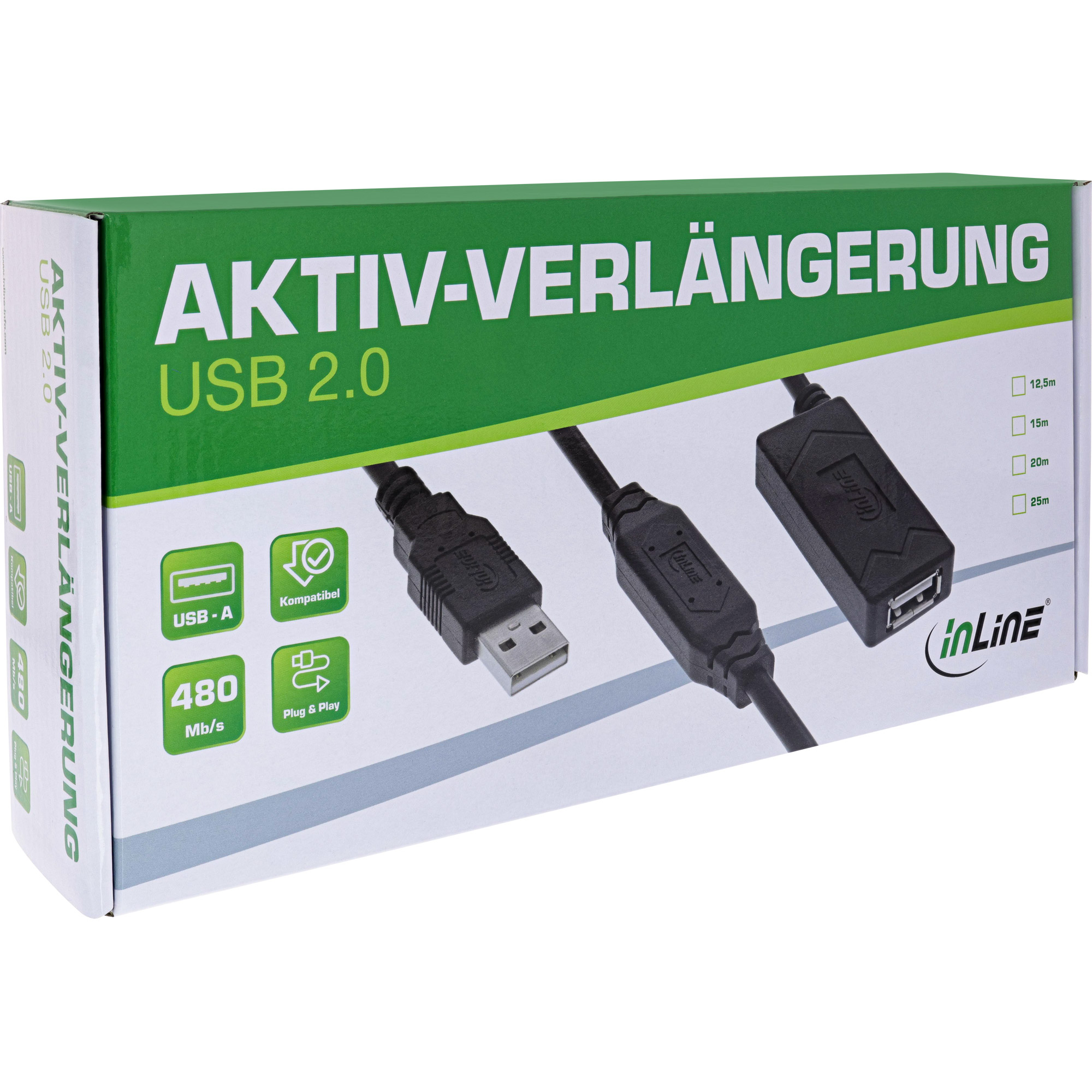 InLine USB 2.0 Aktiv-Verlängerung - USB-A Stecker/Buchse - 15m