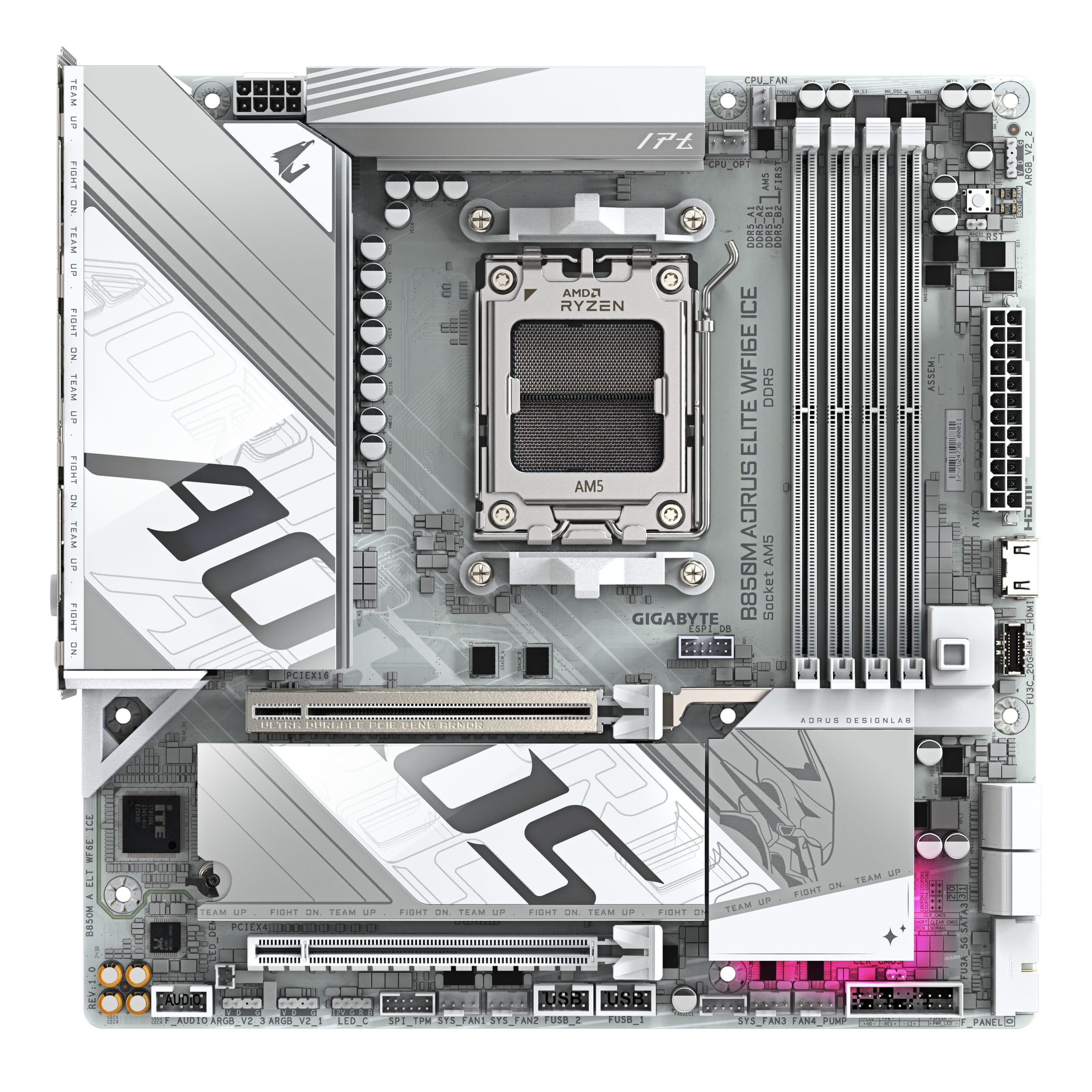 Gigabyte AORUS B850M ELITE WIFI6E ICE - Motherboard - micro ATX - Socket AM5 - AMD B850 Chipsatz - USB-C 3.2 Gen 2x2, USB-C 3.2 Gen2, USB 3.2 Gen 1, USB 3.2 Gen 2 - Bluetooth, 2.5 Gigabit LAN, Wi-Fi 6E - Onboard-Grafik (CPU erforderlich)