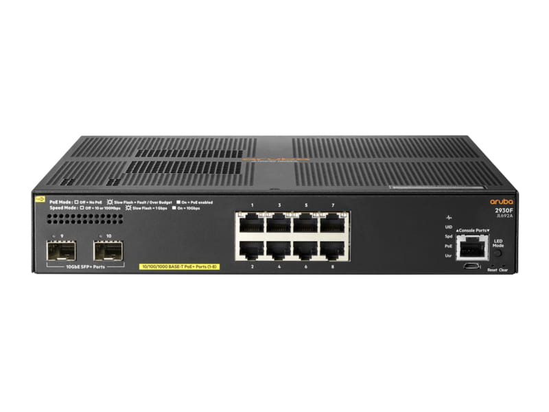 HPE Aruba Networking 2930F 8G PoE+ 2SFP+ TAA - Switch - L3 - managed - 8 x 10/100/1000 (PoE+)