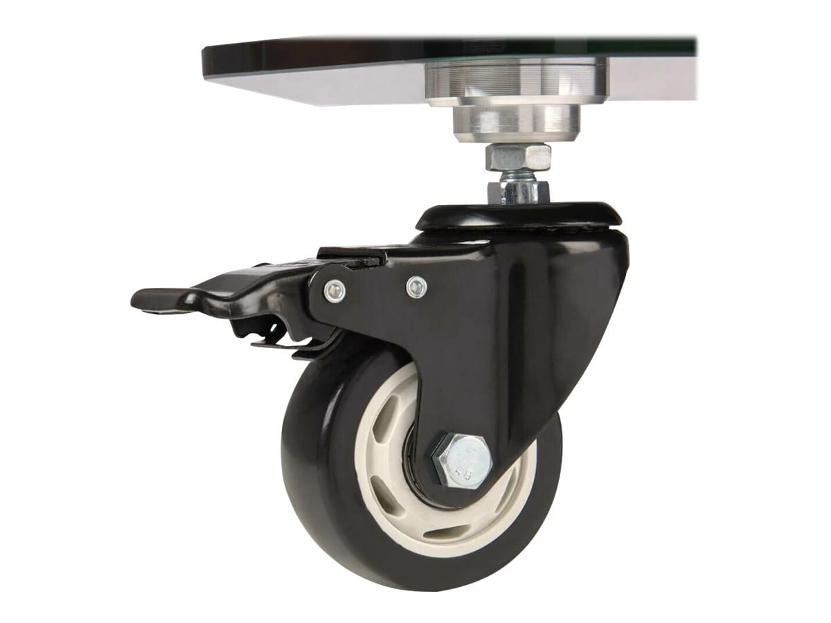 Tripp Eaton Tripp Lite Series Premier Rolling TV Cart for 37" to 70" Displays, Black Glass Base and Shelf, Locking Casters - Wagen - fest - für Monitor / HDTV - Aluminium, Stahl - Schwarz, Silber - Bildschirmgröße: 93.98-177.8 cm (37"-70")