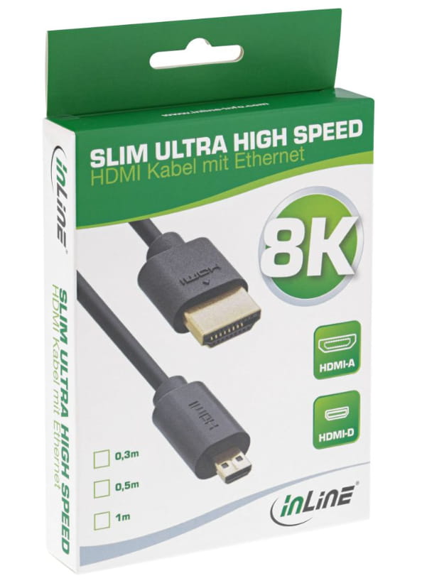 InLine Slim Ultra High Speed HDMI Kabel - 8K4K - A St. / D St. (Micro) - 0,5m
