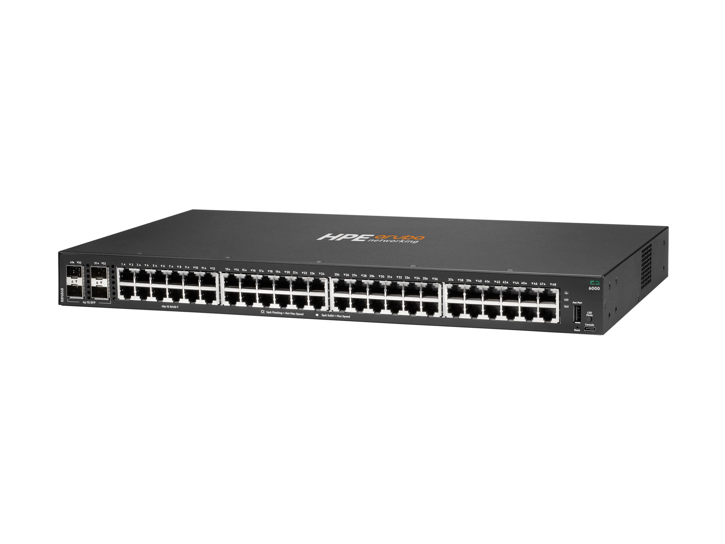 HPE Aruba Networking CX 6000 48p 10M/100M/1G 4p SFP 1G Switch, Managed, L2/L3, Gigabit Ethernet (10/100/1000), Rack-Einbau, 1U