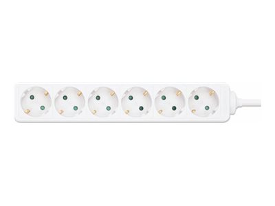 Manhattan Power Distribution Unit EU (2-pin), x6 gang/output, 2m cable, 16A, White, Extension Lead, PDU, Power Strip, Three Year Warranty - Steckdosenleiste - AC 220-250 V - 3680 Watt - Eingabe, Eingang Typ F - Ausgangsanschlüsse: 6 (Typ F)