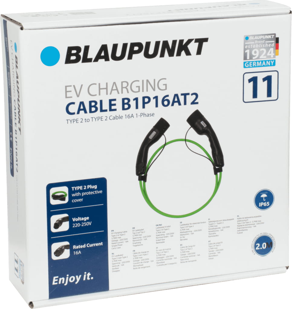 Blaupunkt B1P16AT2, Grün, Typ 2, Typ 2, Schwarz, Abgewinkelt, Abgewinkelt