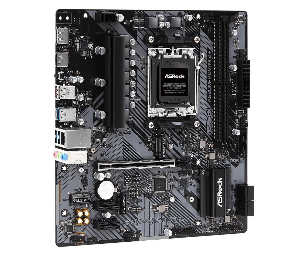ASRock A620M-HDV/M.2+ - Motherboard - micro ATX - Socket AM5 - AMD A620 Chipsatz - USB 3.2 Gen 1, USB-C 3.2 Gen 1 - Gigabit LAN - Onboard-Grafik (CPU erforderlich)