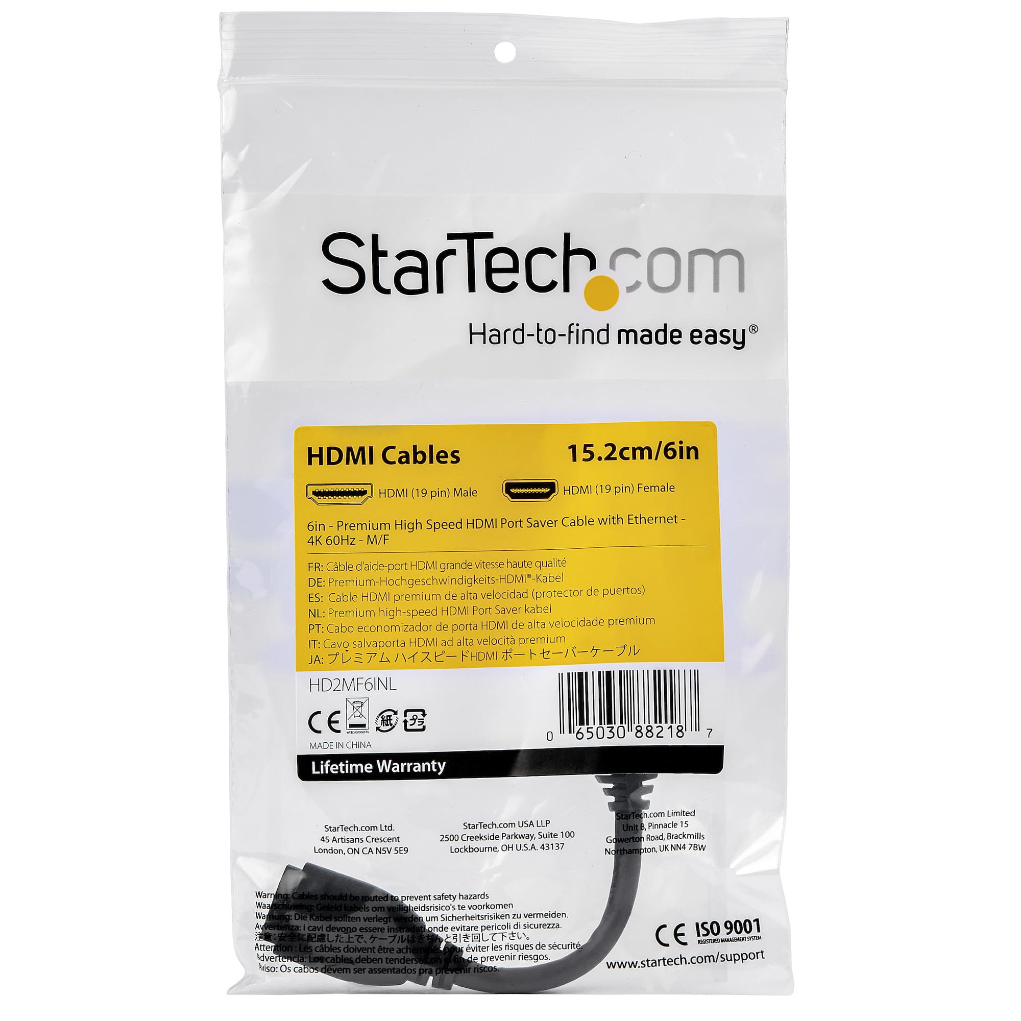 StarTech.com HD2MF6INL 15 cm High Speed HDMI-Verlängerungskabel St/Bu
