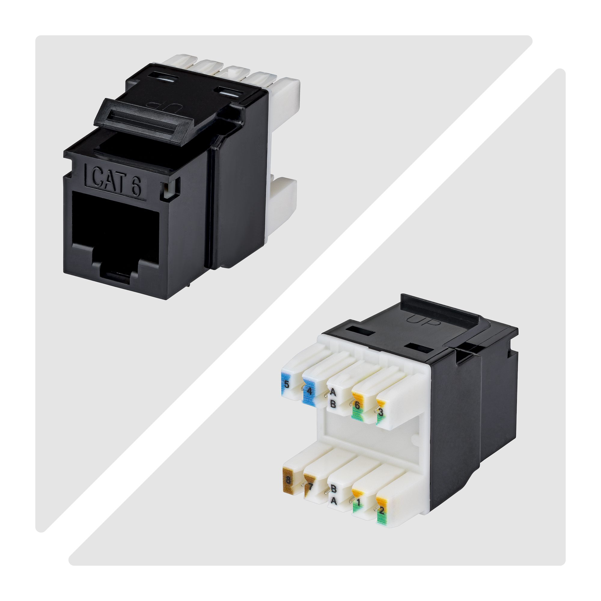 StarTech.com Cat6 Keystone Jack Modul, 24er-Pack RJ45 Ethernet Keystone Buchse, UTP Cat6 Wandbuchse, 180 Grad 110 Punch Down Buchse, Schwarz, Flach, Schwarz, RJ-45, Buchse, Buchse, 10GBase-T